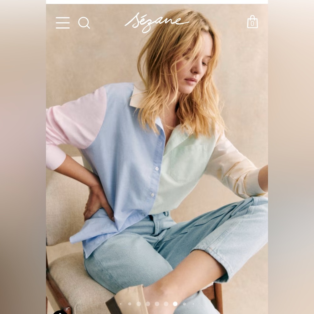 Sezane Pastel Colorblock Button Down Shirt